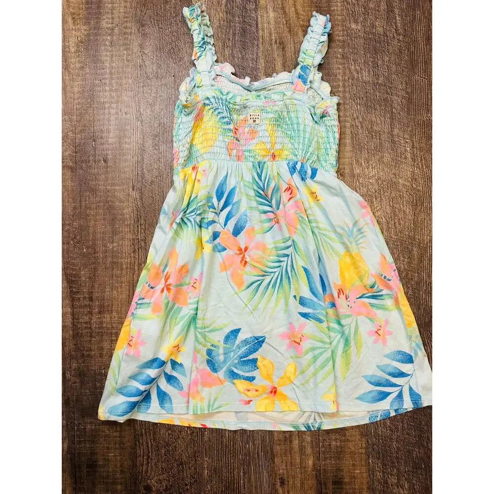 Billa Bong Girls Multicolor Tropical Smocked Sleeveless Sundress Size Small NWT